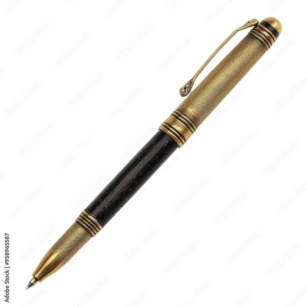 Naklejka premium Old Black and Gold Pen on Transparent Background