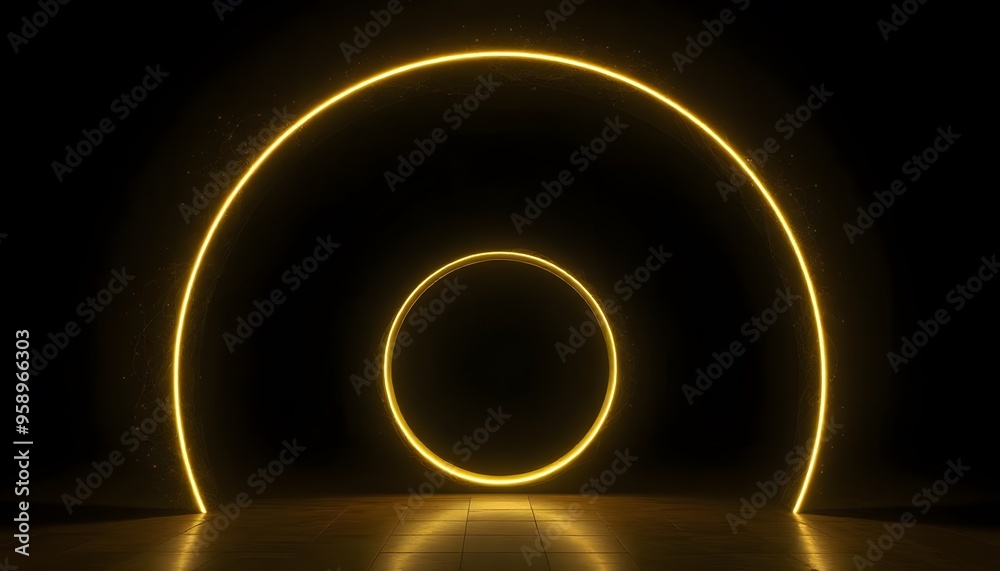 Futuristic scene with a neon red circle emitting light, surrounded by a dark, smoky atmosphere. Futuristic scene with a neon red circle emitting light, surrounded by a dark, smoky atmosphere.