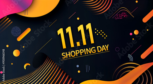 Vector illustration of 11.11 SHOPPING DAY on purple background. Bachelor's day sale banner for November 11, Chinese shopping day. SALE day concept. photo