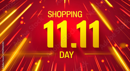Vector illustration of 11.11 SHOPPING DAY on red background. Bachelor's day sale banner for November 11, Chinese shopping day. SALE day concept.