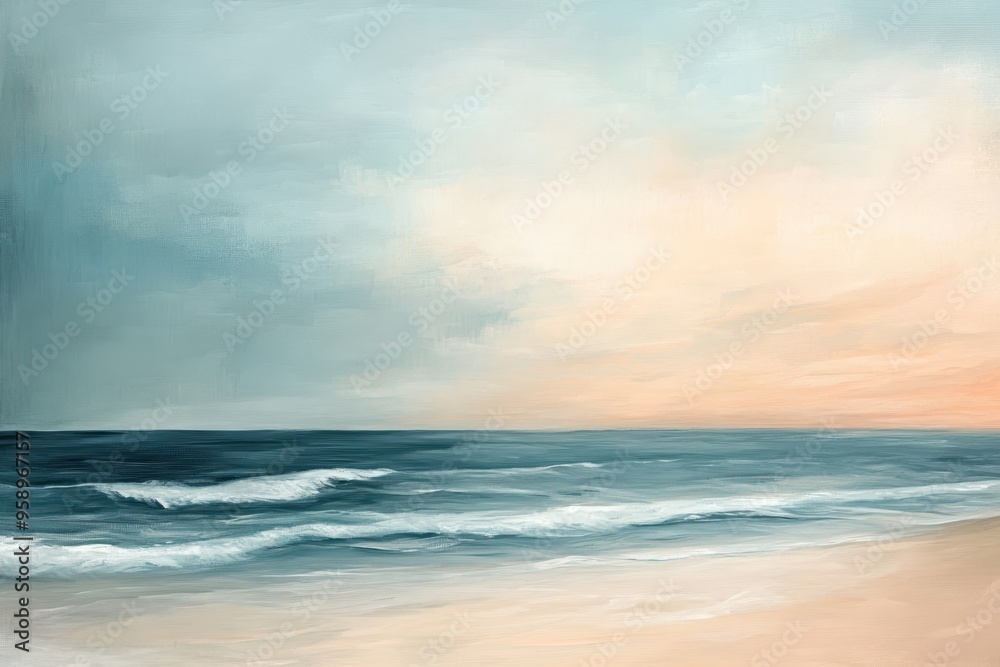 Obraz premium Abstract Seascape Painting with Blue and Peach Tones