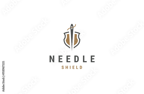 Needle of shield logo design template flat vector