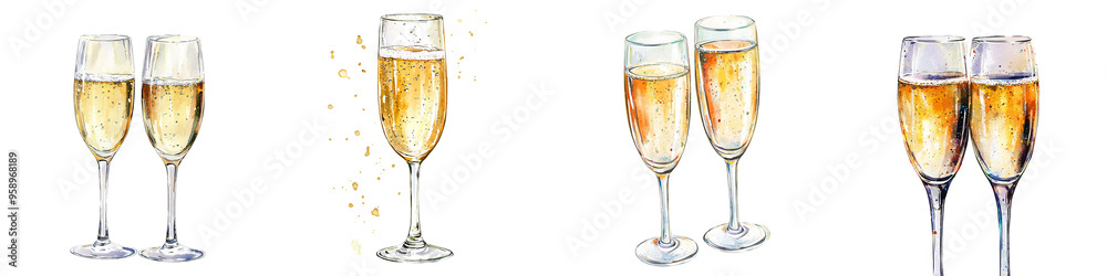 Elegant champagne glasses filled with bubbly beverage, perfect for celebrations, toasting, and special occasions.