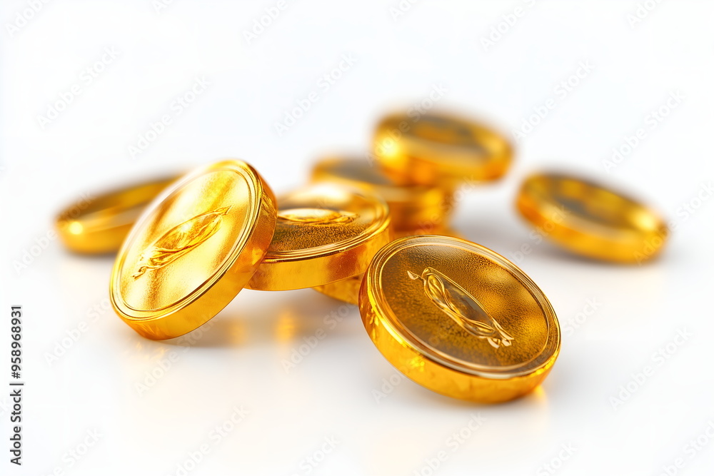 3d gold coins falling, isolated on white background, casino 3d gold coins falling, isolated on white background, casino