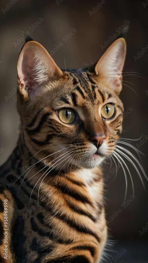 Headshot of a Bengal cat against a softly blurred background, with ample room for text. Headshot of a Bengal cat against a softly blurred background, with ample room for text.