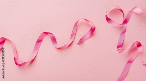 Pink ribbon on pink background, a symbol of support.