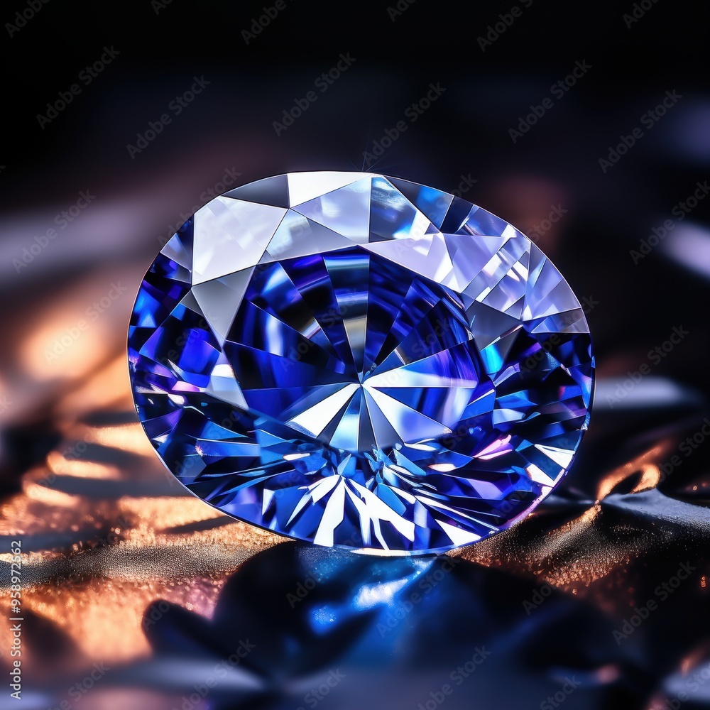 A beautiful blue sapphire diamond is elegantly sitting on top of a rock. the gemstone shimmers A beautiful blue sapphire diamond is elegantly sitting on top of a rock. the gemstone shimmers