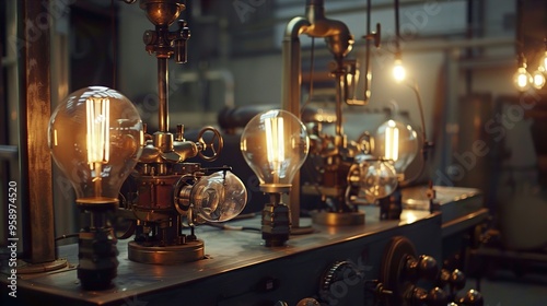 Vintage Industrial Light Bulbs in a Workshop Setting