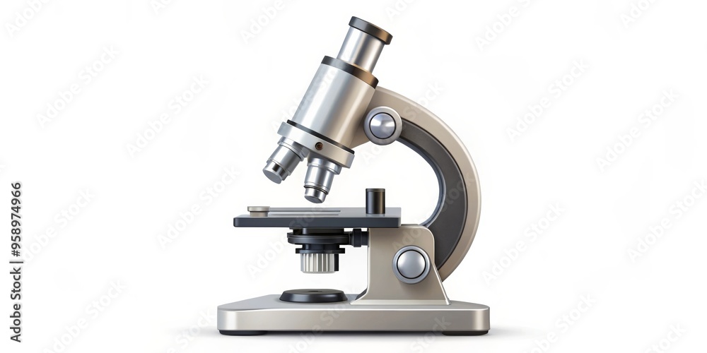 3D Rendered Silver Microscope on White Background, microscope, science, research 3D Rendered Silver Microscope on White Background, microscope, science, research