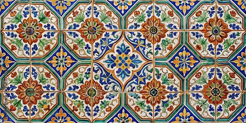A close-up of a colorful floral tile with a geometric pattern, Italian Renaissance, maiolica tile, Italian art, ceramics, decorative art