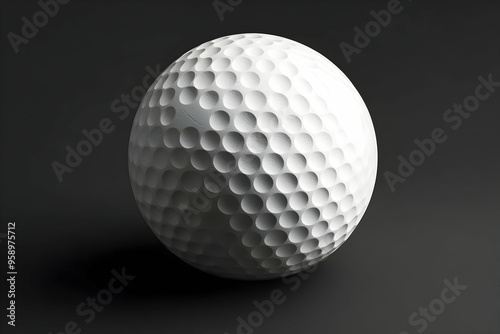 Close-up of a white golf ball against a dark background.