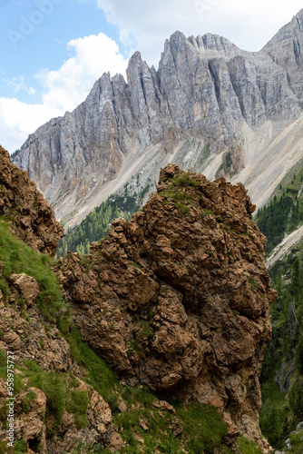 Valsorda, Dolomite rocky scenery in the Latemar Massif, UNESCO world heritage site. Val di Fiemme, Trentino-Alto Adige, Italy, Europe