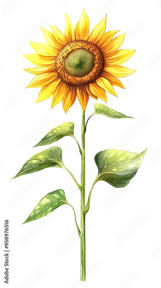Fototapeta premium Cheerful Sunflower Illustration in Children's Book Style on White Background