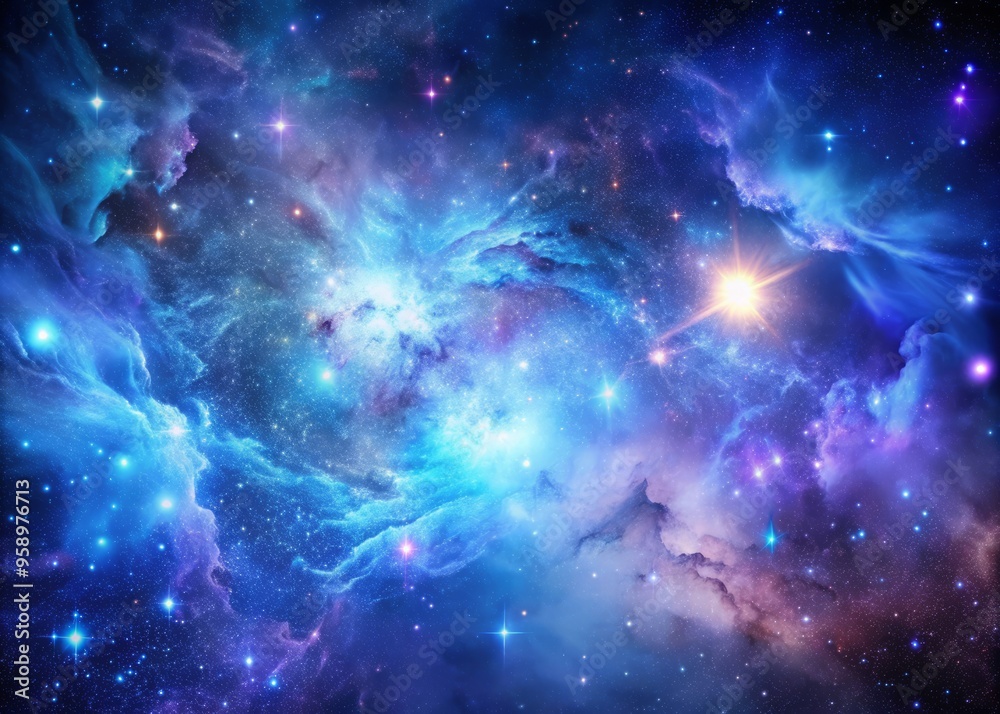 Fototapeta premium Vibrant cosmic nebula explodes in mesmerizing shades of blue and purple, perfect as a stunning 8K wallpaper for