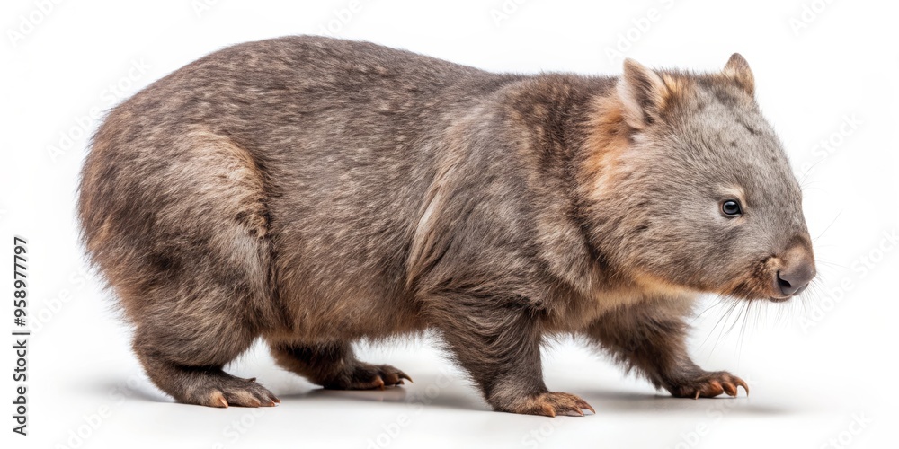 A Side View of a Fuzzy Wombat, Isolated on White, Wombat, Australian Animal, Furry A Side View of a Fuzzy Wombat, Isolated on White, Wombat, Australian Animal, Furry