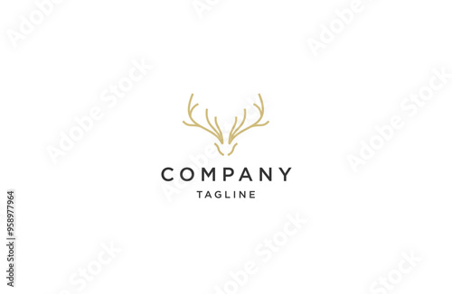 Head deer line art logo design template flat vector