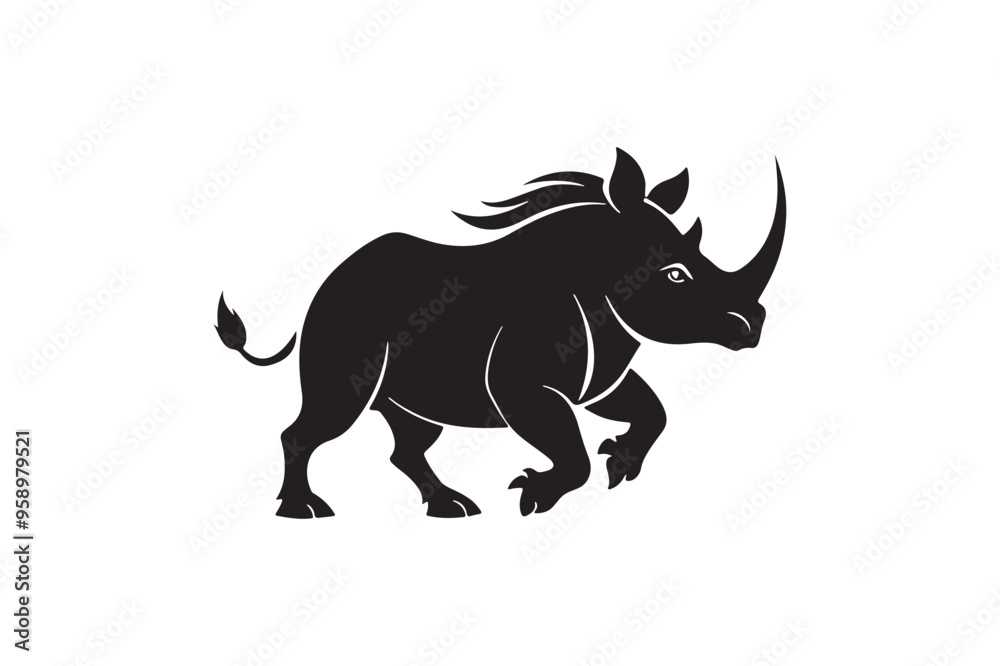 Obraz premium Rhinoceros silhouette vector illustration, Rhinoceros silhouette vector, Rhinoceros silhouette