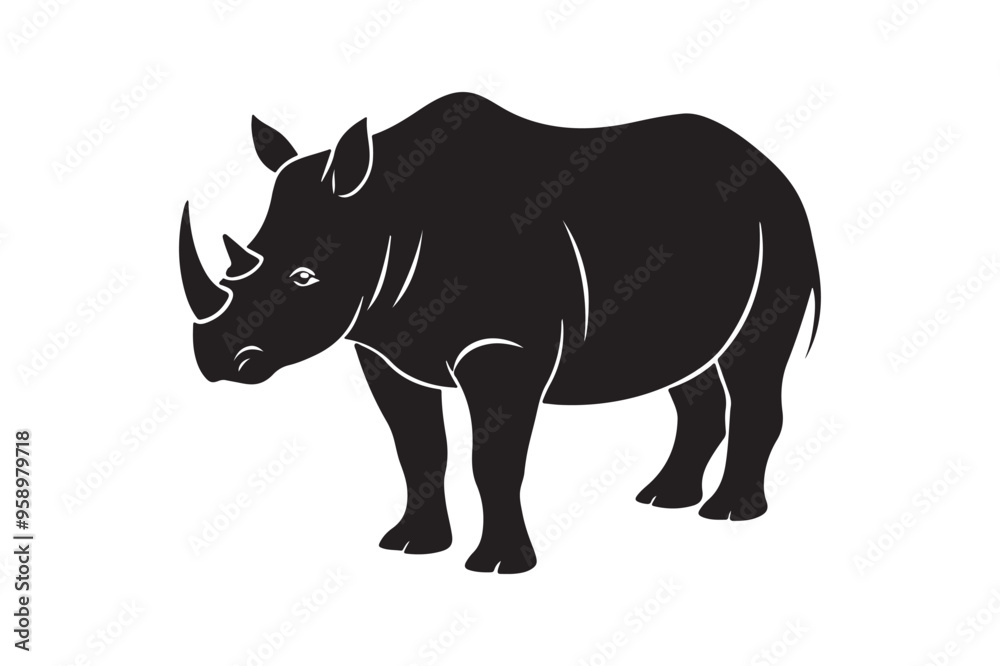 Fototapeta premium Rhinoceros silhouette vector illustration, Rhinoceros silhouette vector, Rhinoceros silhouette