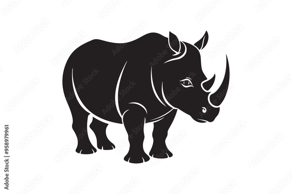 Fototapeta premium Rhinoceros silhouette vector illustration, Rhinoceros silhouette vector, Rhinoceros silhouette