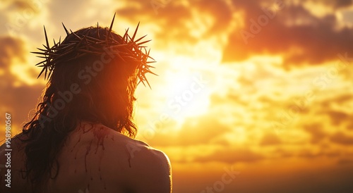 Jesus Christ with Crown of Thorns Reflecting on Faith