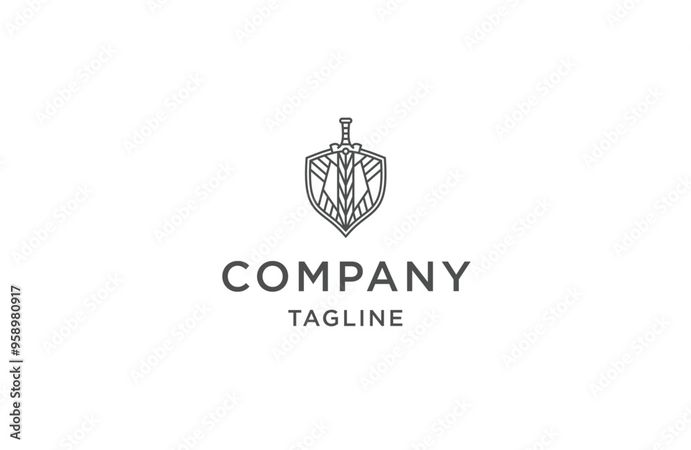 sword shield logo design template flat vector