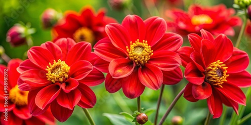 Wallpaper Mural Vibrant red flowers with delicate petals and golden stamens bloom on a lush green stem, symbolizing love, passion, Torontodigital.ca