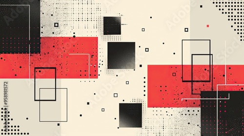 big outlined squares and halftone background design, clean, flat background, duo tone color
