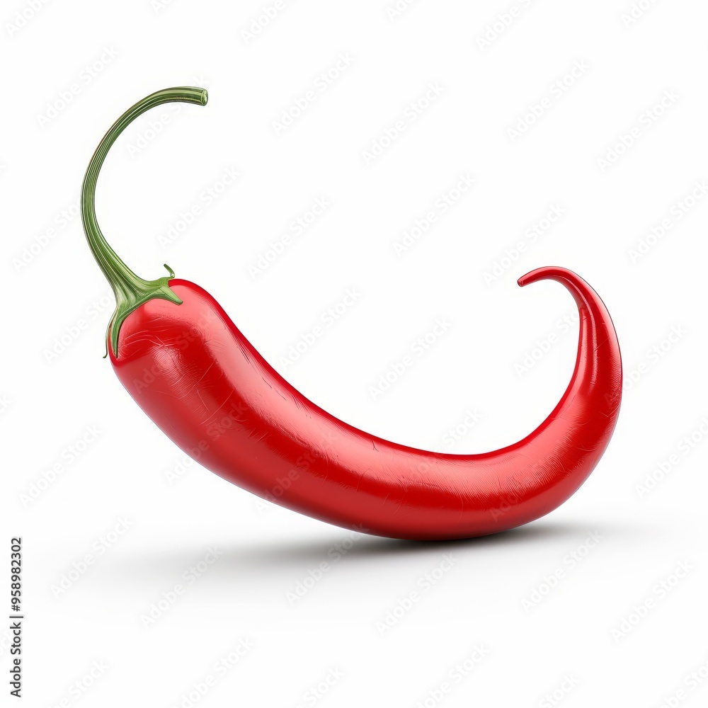 Red chili pepper, culinary ingredient element, realistic 3D render, intense red, isolated on white background Red chili pepper, culinary ingredient element, realistic 3D render, intense red, isolated on white background