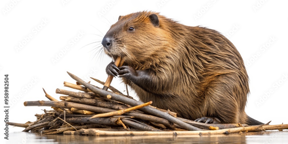 Beaver Eating Sticks, Isolated, White Background, Animal, Rodent , Beaver, Nature Beaver Eating Sticks, Isolated, White Background, Animal, Rodent , Beaver, Nature