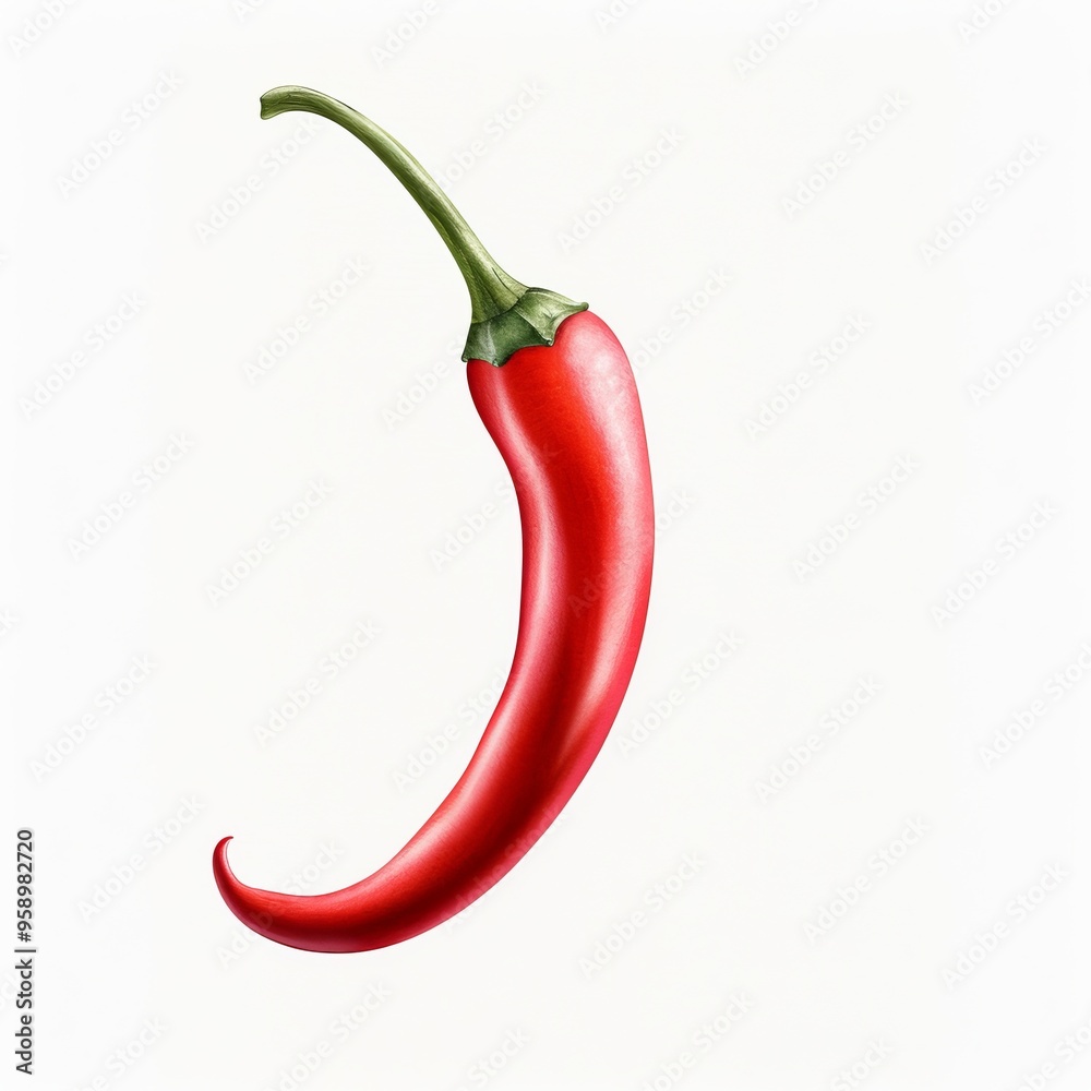 Red chili pepper, food and drink element, watercolor painting, fresh red, isolated on white background