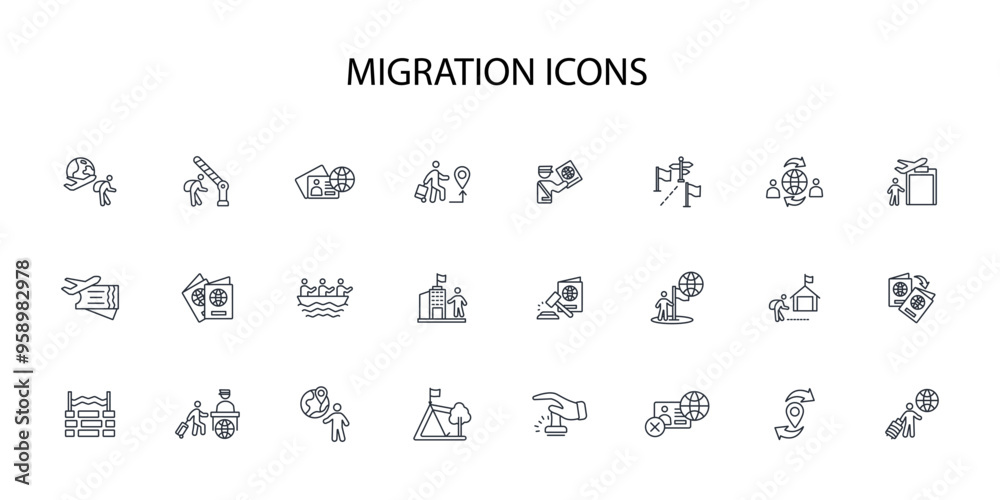 migration icon set.vector.Editable stroke.linear style sign for use web design,logo.Symbol illustration.