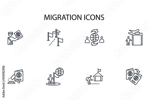 migration icon set.vector.Editable stroke.linear style sign for use web design,logo.Symbol illustration.
