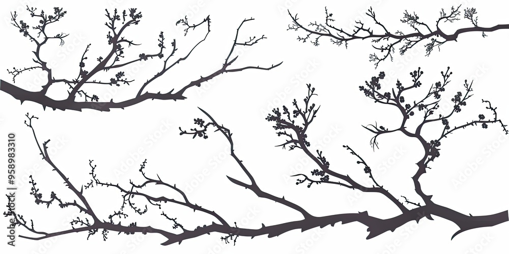 Fototapeta premium branches collection silhouette isolated on white background