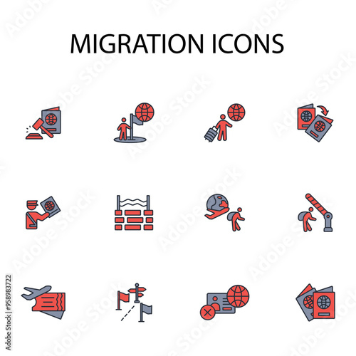 migration icon set.vector.Editable stroke.linear style sign for use web design,logo.Symbol illustration.