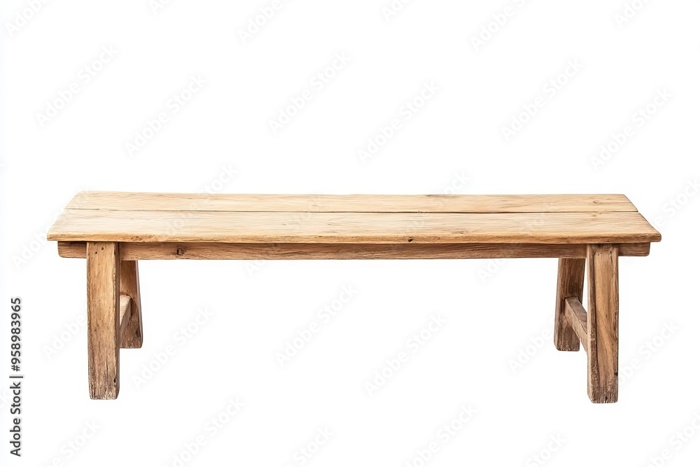 Rustic wooden bench with a simple, natural design perfect for outdoor or indoor settings.
