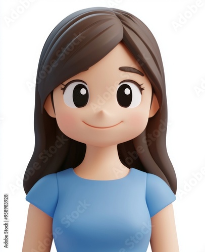 Animated 3D cartoon profile avatar of a pretty lady smiling