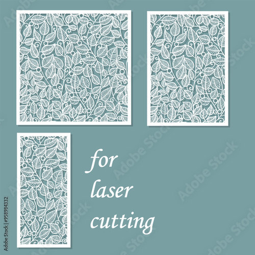 Panels with decorative leaves. Template for laser cutting from paper, cardboard, wood, metal, etc. For panel design, interior decorations, wedding cards, stickers, etc. Vector