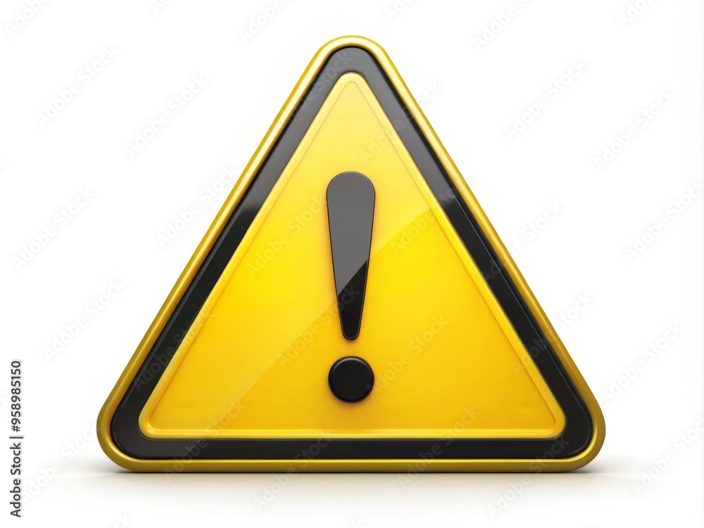 Yellow triangle with black exclamation mark inside on a white background, indicating caution or danger, used to alert Yellow triangle with black exclamation mark inside on a white background, indicating caution or danger, used to alert