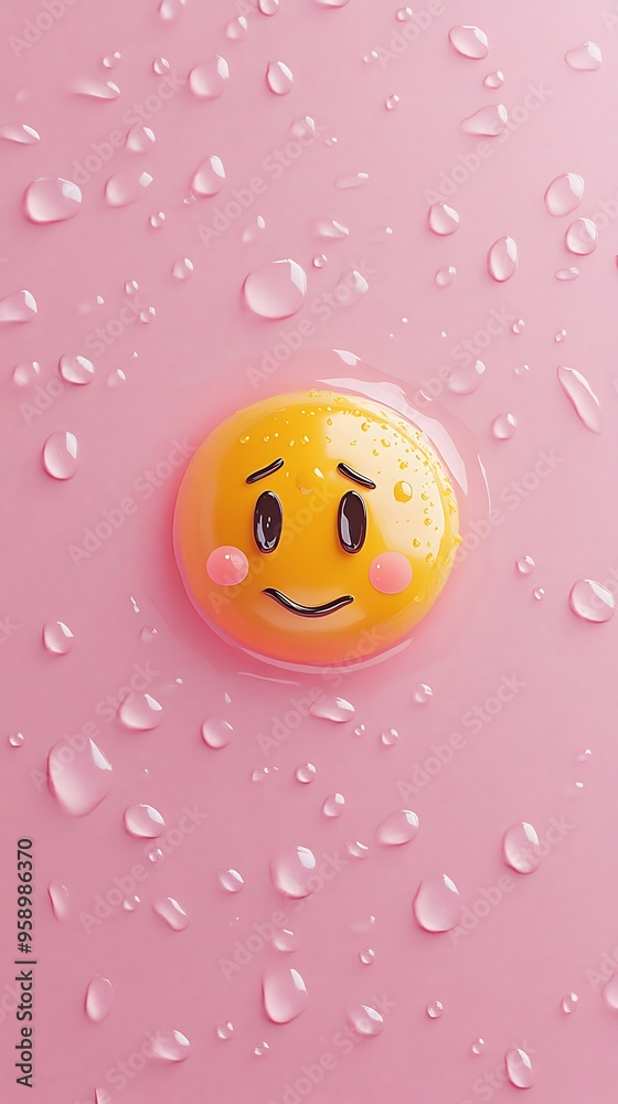 Naklejka premium Facepalm Emoji on Light Pink Background with Water Drops - Hyper Realistic Mobile Wallpaper Photography