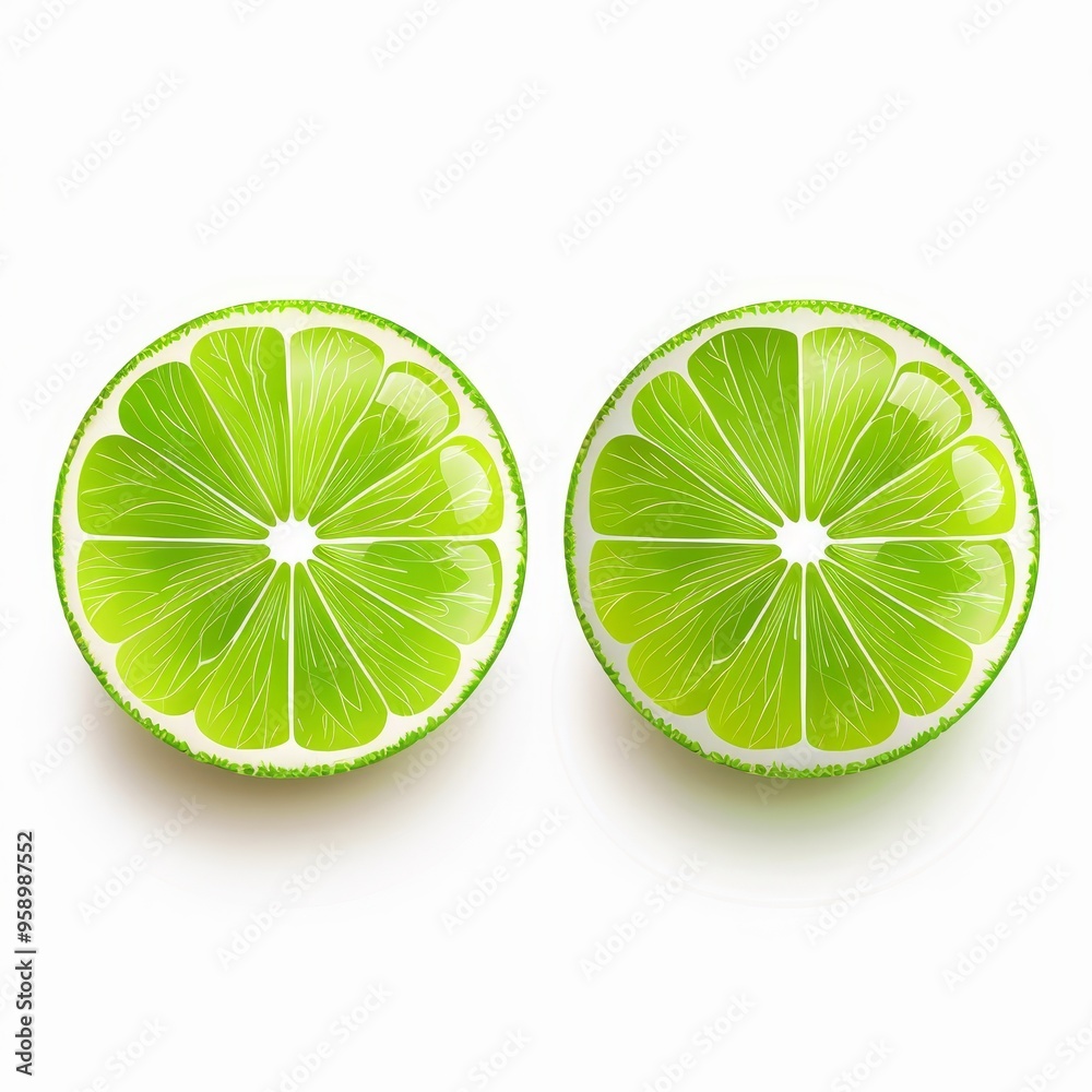 Thai lime cut in half, citrus element, minimalist vector design, bright green, isolated on white background Thai lime cut in half, citrus element, minimalist vector design, bright green, isolated on white background