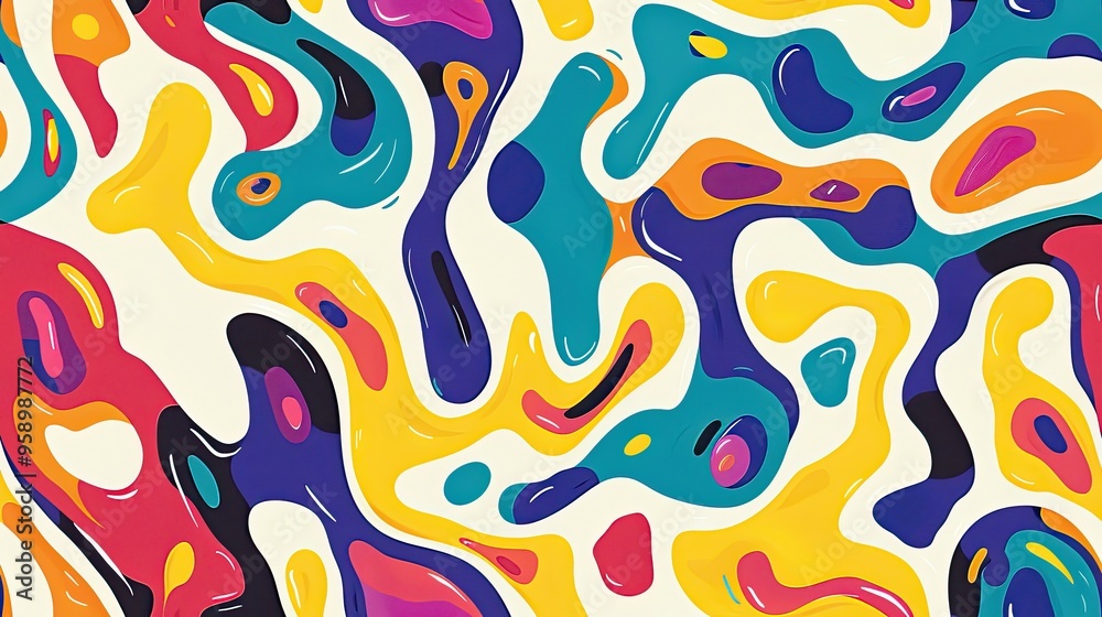 Fototapeta premium repeat surface pattern design, drop repeat, abstract fluid shapes on a white background, cute fluid shapes