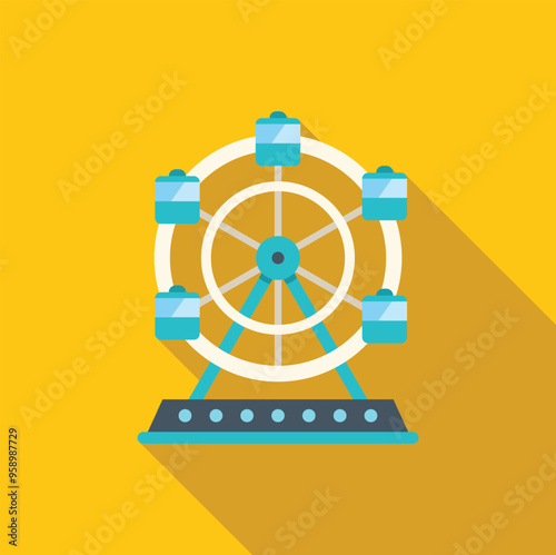 Illustration of a ferris wheel rotating on a yellow background with a long shadow