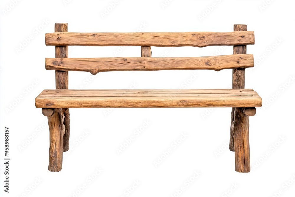 A rustic wooden bench, perfect for outdoor settings, gardens, and parks, offering a natural and charming seating option. A rustic wooden bench, perfect for outdoor settings, gardens, and parks, offering a natural and charming seating option.