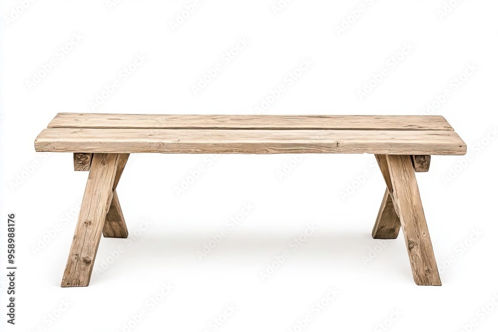 A rustic wooden bench with a natural finish, perfect for outdoor spaces or interior decor. A rustic wooden bench with a natural finish, perfect for outdoor spaces or interior decor.