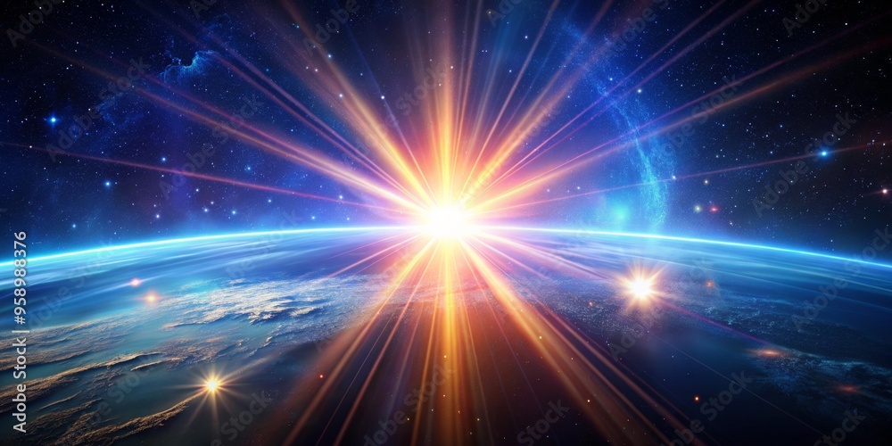 Cosmic Dawn A Digital Painting of Earth's Sunrise with a Starry Sky, space, universe, galaxy Cosmic Dawn A Digital Painting of Earth's Sunrise with a Starry Sky, space, universe, galaxy