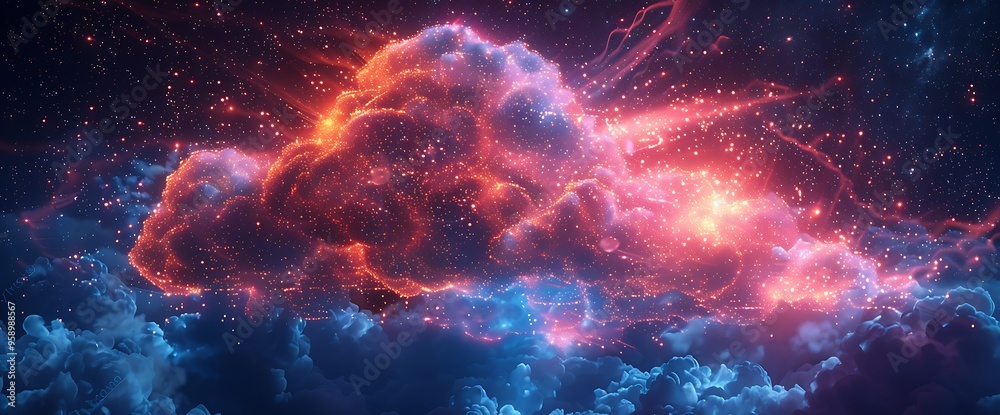 Red and blue glowing cloud in a dark space. Red and blue glowing cloud in a dark space.