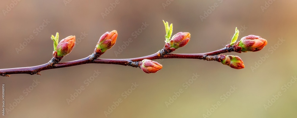 New buds on a tree branch, symbolizing the start of spring and renewal New buds on a tree branch, symbolizing the start of spring and renewal