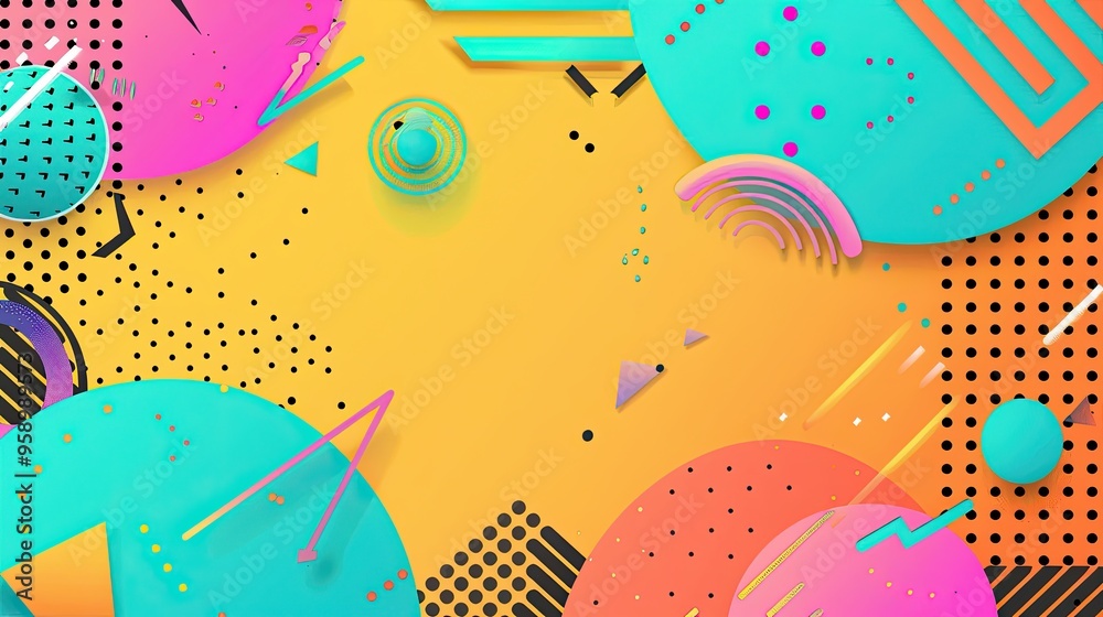 90s retro aesthetic with vibrant colors, geometric shapes, minimalist, copy space, illustration style 90s retro aesthetic with vibrant colors, geometric shapes, minimalist, copy space, illustration style