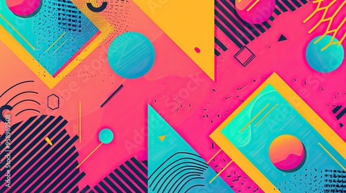 90s retro aesthetic with vibrant colors, geometric shapes, minimalist, copy space, illustration style