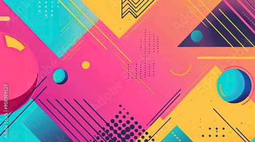 90s retro aesthetic with vibrant colors, geometric shapes, minimalist, copy space, illustration style